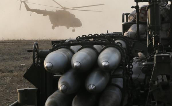 A Ukrainian army helicopter flies over troop positions Friday in Debaltsevo, in the Donetsk region of Ukraine. A Ukrainian army helicopter flies over troop positions Friday in Debaltsevo, in the Donetsk region of Ukraine.