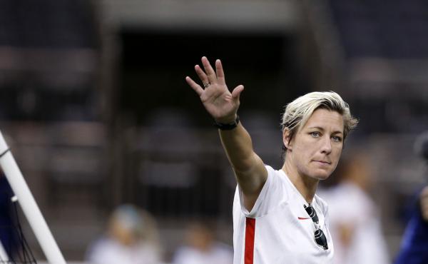U.S. forward Abby Wambach waves to fans at the end of a practice session Tuesday in New Orleans for Wednesday's final U.S. victory tour match, against China. Wambach will be playing in her final match with the team. U.S. forward Abby Wambach waves to fans at the end of a practice session Tuesday in New Orleans for Wednesday's final U.S. victory tour match, against China. Wambach will be playing in her final match with the team.