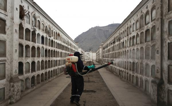 A health worker in Lima, Peru, fumigates against the mosquito that spreads Zika virus, dengue and chikungunya. A health worker in Lima, Peru, fumigates against the mosquito that spreads Zika virus, dengue and chikungunya.