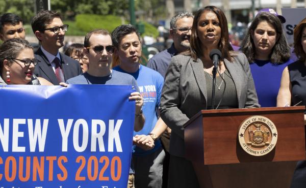 New York State Attorney General Letitia James speaks at a June news conference in New York City. James' office is now leading a coalition of states and other groups in defending the Census Bureau's long-standing policy of including unauthorized immigrants New York State Attorney General Letitia James speaks at a June news conference in New York City. James' office is now leading a coalition of states and other groups in defending the Census Bureau's long-standing policy of including unauthorized immigrants