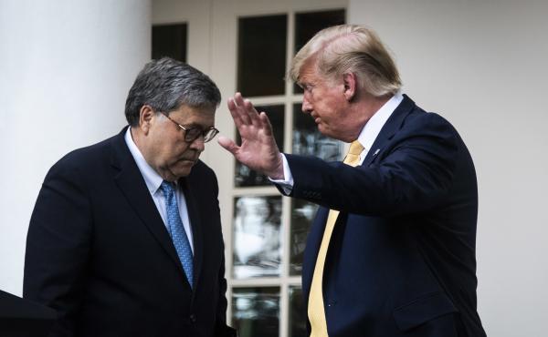 President Trump and U.S. Attorney General William Barr leave after delivering remarks on the 2020 census in the White House Rose Garden in 2019 in Washington, D.C. President Trump and U.S. Attorney General William Barr leave after delivering remarks on the 2020 census in the White House Rose Garden in 2019 in Washington, D.C.