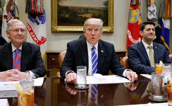 President Trump with Senate GOP leader Mitch McConnell (left) and House Speaker Paul Ryan (right) at the White House. All three will have to sell the new health care plan to skeptical factions. President Trump with Senate GOP leader Mitch McConnell (left) and House Speaker Paul Ryan (right) at the White House. All three will have to sell the new health care plan to skeptical factions.