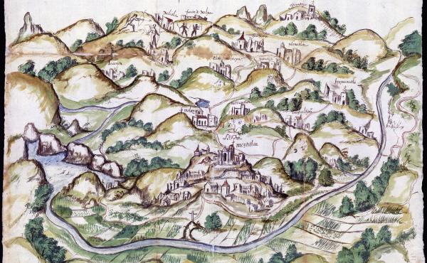 The Mapping Memory exhibition in at the Blanton Museum of Art in Austin, Texas, displays maps made in the late 1500s of what is now Mexico. They were created by indigenous peoples to help Spanish invaders map occupied lands. This watercolor and ink map of The Mapping Memory exhibition in at the Blanton Museum of Art in Austin, Texas, displays maps made in the late 1500s of what is now Mexico. They were created by indigenous peoples to help Spanish invaders map occupied lands. This watercolor and ink map of