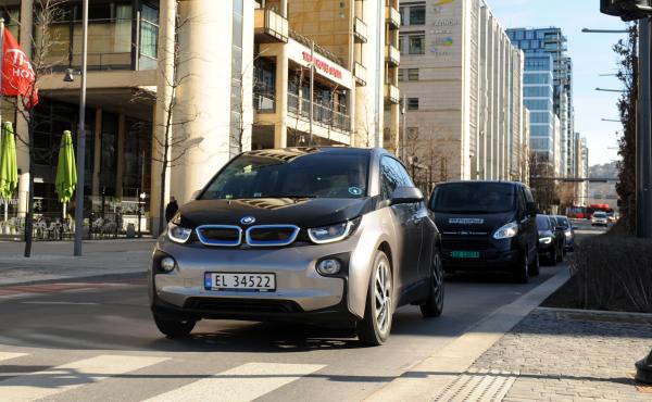 Norway is seeing a record boom in sales of electric cars, which far outpace gas and diesel vehicles. Here, an electric BMW drives on the street in downtown Oslo. Norway is seeing a record boom in sales of electric cars, which far outpace gas and diesel vehicles. Here, an electric BMW drives on the street in downtown Oslo.