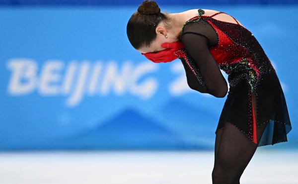 Russia's Kamila Valieva reacts after competing in the women's free skate on Feb. 17. A doping scandal dominated headlines around figure skating. Russia's Kamila Valieva reacts after competing in the women's free skate on Feb. 17. A doping scandal dominated headlines around figure skating.
