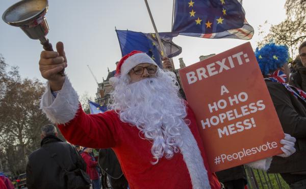 Anti-Brexit activists protest outside Parliament Dec. 11. Anti-Brexit activists protest outside Parliament Dec. 11.