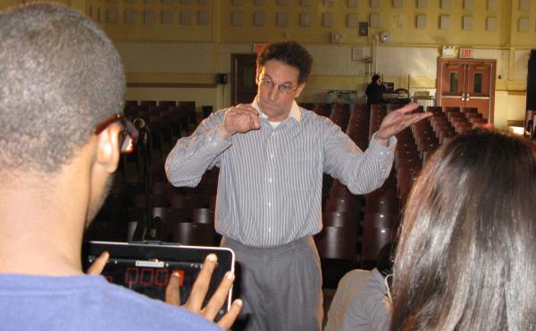 Adam Goldberg, the creator of the PS 177 band, conducting at band practice. Adam Goldberg, the creator of the PS 177 band, conducting at band practice.