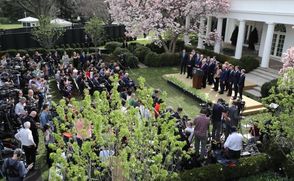 President Trump speaks during a news conference about the coronavirus pandemic in the Rose Garden of the White House on March 13. President Trump speaks during a news conference about the coronavirus pandemic in the Rose Garden of the White House on March 13.