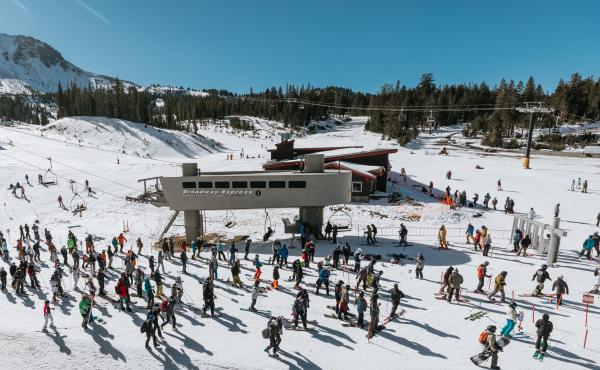 Skiers and snowboarders wait in a socially distanced lift line at Mammoth Mountain on Nov. 15. Skiers and snowboarders wait in a socially distanced lift line at Mammoth Mountain on Nov. 15.