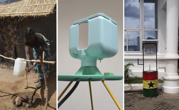 (Left to right) Tippy Tap, Oxfam hand-washing station and SolaWash (Left to right) Tippy Tap, Oxfam hand-washing station and SolaWash