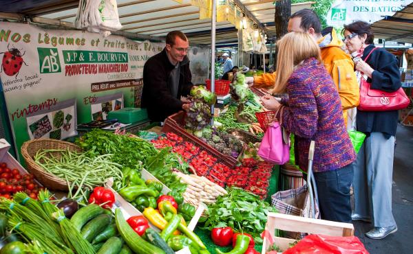 An organic market on Boulevard des Batignolles in Paris. An organic market on Boulevard des Batignolles in Paris.