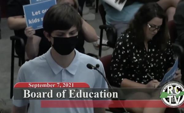 Tennessee high school student Grady Knox's speech in favor of masks in schools was interrupted when adults jeered and heckled his remarks. Tennessee high school student Grady Knox's speech in favor of masks in schools was interrupted when adults jeered and heckled his remarks.