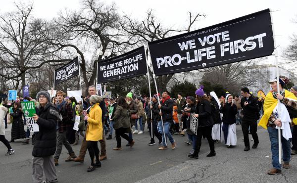 Anti-abortion-rights activists participate in the March for Life rally near the Supreme Court in Washington, D.C., on Jan. 24. Anti-abortion-rights activists participate in the March for Life rally near the Supreme Court in Washington, D.C., on Jan. 24.