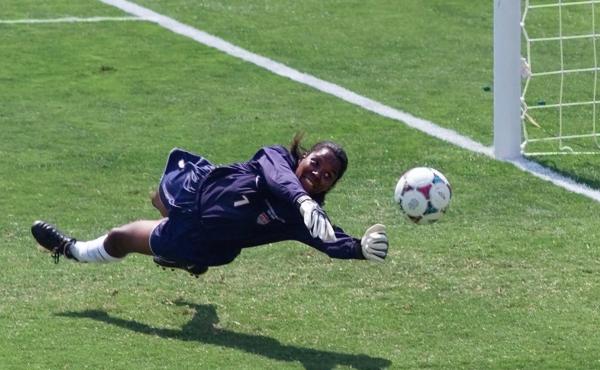 Briana Scurry blocks a penalty shootout during overtime of the Women's World Cup Final against China at the Rose Bowl in Pasadena, Calif., July 10, 1999. The U.S. team won 5-4 on penalties. Briana Scurry blocks a penalty shootout during overtime of the Women's World Cup Final against China at the Rose Bowl in Pasadena, Calif., July 10, 1999. The U.S. team won 5-4 on penalties.