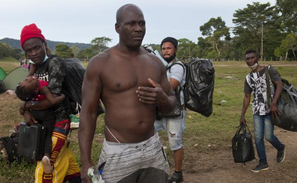 Gegrand Joseph (front), a Haitian who hiked across the Darién Gap five years ago, was deported by the Trump administration and is tackling this same patch of jungle a second time to get back to the U.S. Gegrand Joseph (front), a Haitian who hiked across the Darién Gap five years ago, was deported by the Trump administration and is tackling this same patch of jungle a second time to get back to the U.S.