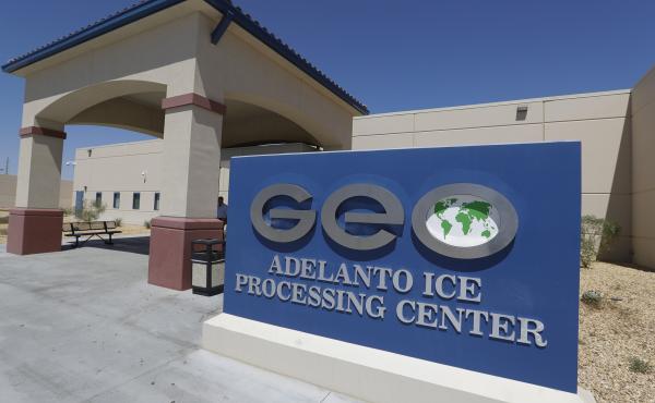 The Adelanto U.S. Immigration and Enforcement Processing Center in Adelanto, Calif., is operated by GEO Group, Inc., a Florida-based company specializing in privatized corrections. The facility is one of 39 recommended by the ACLU for closure. The Adelanto U.S. Immigration and Enforcement Processing Center in Adelanto, Calif., is operated by GEO Group, Inc., a Florida-based company specializing in privatized corrections. The facility is one of 39 recommended by the ACLU for closure.