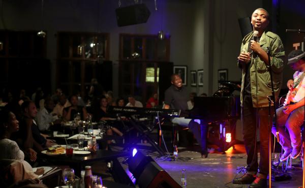 South African comedian Loyiso Gola performed at The Orbit, a club in Johannesburg, in February. South African comedian Loyiso Gola performed at The Orbit, a club in Johannesburg, in February.