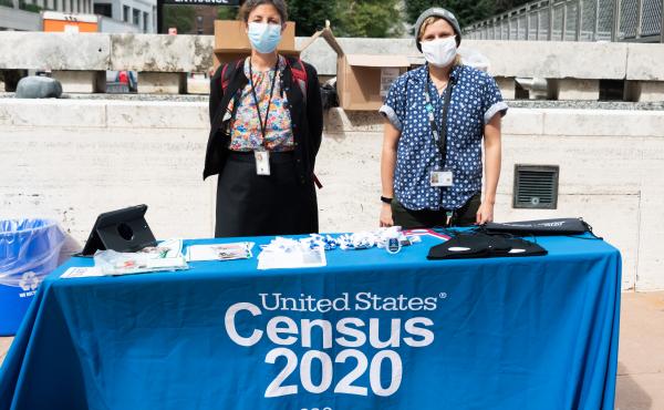 U.S. Census Bureau workers stand outside Lincoln Center in New York City in September. A federal judge has ordered the bureau to keep counting for the 2020 census through Oct. 31 for now. U.S. Census Bureau workers stand outside Lincoln Center in New York City in September. A federal judge has ordered the bureau to keep counting for the 2020 census through Oct. 31 for now.