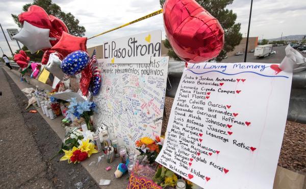 The names of the shooting victims adorn a makeshift memorial near the Cielo Vista Mall and Walmart in El Paso, Texas, on Tuesday. Saturday's shooting left 22 people dead. The names of the shooting victims adorn a makeshift memorial near the Cielo Vista Mall and Walmart in El Paso, Texas, on Tuesday. Saturday's shooting left 22 people dead.