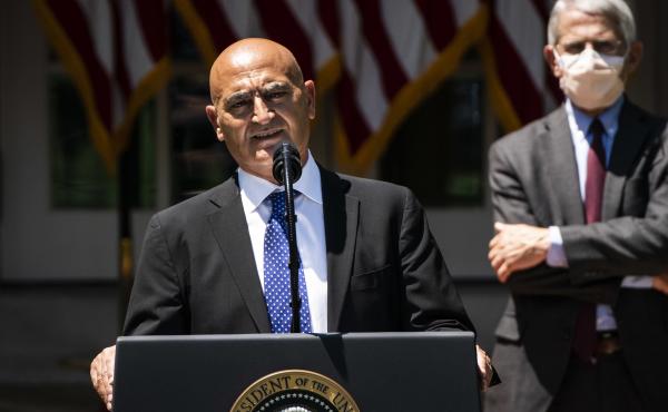 Moncef Slaoui, a former GlaxoSmithKline executive, speaks during the kickoff announcement for Operation Warp Speed in the White House Rose Garden on May 15. Moncef Slaoui, a former GlaxoSmithKline executive, speaks during the kickoff announcement for Operation Warp Speed in the White House Rose Garden on May 15.