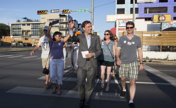 Texas Attorney General candidate Justin Nelson leads a pub crawl across three congressional districts in downtown Austin - the Pub Crawl to End Gerrymandering. Texas Attorney General candidate Justin Nelson leads a pub crawl across three congressional districts in downtown Austin - the Pub Crawl to End Gerrymandering.