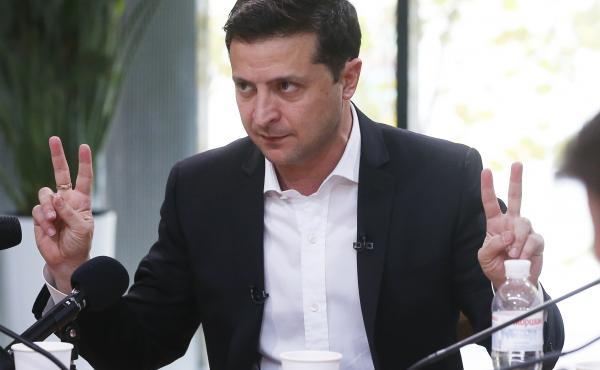Ukrainian President Volodymyr Zelenskiy speaks with journalists in Kyiv, Ukraine, on Thursday. Ukrainian President Volodymyr Zelenskiy speaks with journalists in Kyiv, Ukraine, on Thursday.