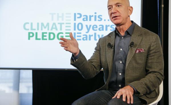 Amazon CEO Jeff Bezos announces the company's climate initiative Thursday at the National Press Club in Washington, D.C. Amazon CEO Jeff Bezos announces the company's climate initiative Thursday at the National Press Club in Washington, D.C.