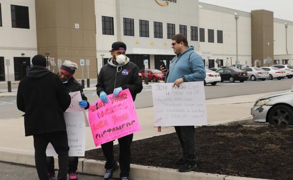 Amazon workers hold a walkout over conditions at a Staten Island warehouse in March 2020. Amazon workers hold a walkout over conditions at a Staten Island warehouse in March 2020.