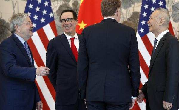 U.S. Ambassador to China Terry Branstad, left, with U.S. Treasury Secretary Steven Mnuchin, U.S. Trade Representative Robert Lighthizer, and Chinese Vice Premier Liu He, right, after concluding a meeting at the Diaoyutai State Guesthouse in Beijing, in Ma U.S. Ambassador to China Terry Branstad, left, with U.S. Treasury Secretary Steven Mnuchin, U.S. Trade Representative Robert Lighthizer, and Chinese Vice Premier Liu He, right, after concluding a meeting at the Diaoyutai State Guesthouse in Beijing, in Ma