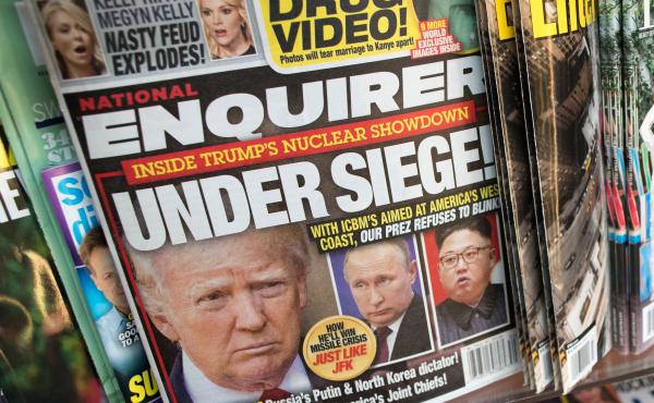 The cover of the National Enquirer in July 2017 featuring President Trump. The tabloid is for sale. The cover of the National Enquirer in July 2017 featuring President Trump. The tabloid is for sale.