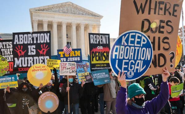 Demonstrators gathered in front of the U.S. Supreme Court as the justices heard arguments in Dobbs v. Jackson Women's Health, a case about a Mississippi law that bans most abortions after 15 weeks, on December 01, 2021. Experts believe a ruling on this ca Demonstrators gathered in front of the U.S. Supreme Court as the justices heard arguments in Dobbs v. Jackson Women's Health, a case about a Mississippi law that bans most abortions after 15 weeks, on December 01, 2021. Experts believe a ruling on this ca