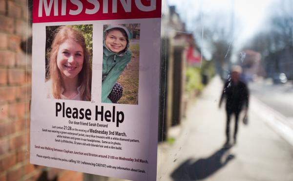 Posters seeking information about Sarah Everard appear near Clapham Common in London in March after her disappearance. Her body was later found in Kent in southeast England. Wayne Couzens, a London Metropolitan Police officer, has admitted to kidnapping a Posters seeking information about Sarah Everard appear near Clapham Common in London in March after her disappearance. Her body was later found in Kent in southeast England. Wayne Couzens, a London Metropolitan Police officer, has admitted to kidnapping a
