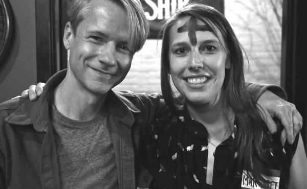 John Cameron Mitchell (left) with grand winner Margaret Bortner, post face-painting. John Cameron Mitchell (left) with grand winner Margaret Bortner, post face-painting.
