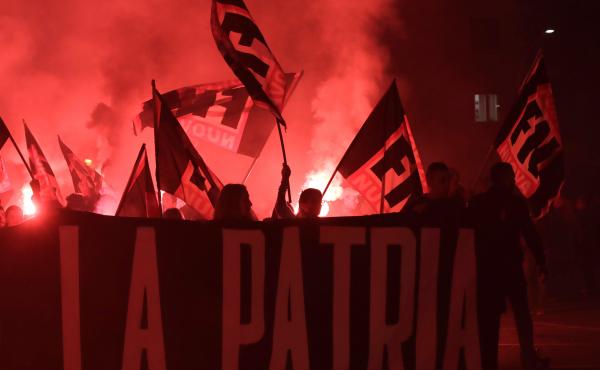 Italian far-right party activists hold a banner reading "fatherland" during a demonstration against a government proposal to reform citizenship procedures for the descendants of immigrants living in Italy, in Rome, Nov. 4, 2017. Italian far-right party activists hold a banner reading "fatherland" during a demonstration against a government proposal to reform citizenship procedures for the descendants of immigrants living in Italy, in Rome, Nov. 4, 2017.