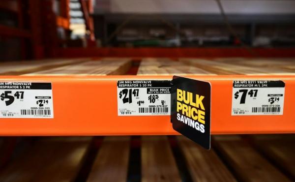 Empty shelves for N95 masks are seen at a Home Depot store in Alhambra, California on February 4, 2020. Empty shelves for N95 masks are seen at a Home Depot store in Alhambra, California on February 4, 2020.
