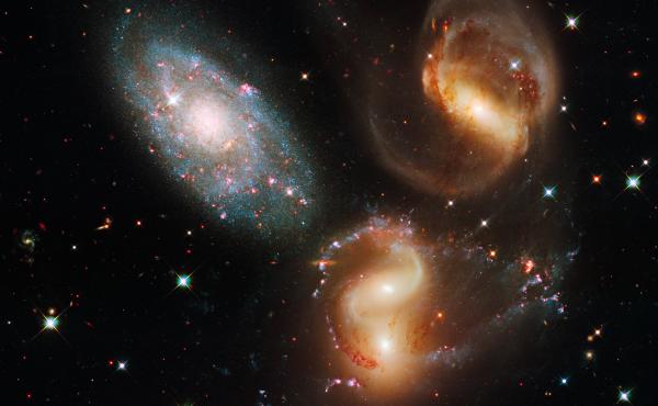 This image made by the NASA/ESA Hubble Space Telescope shows part of a group of five galaxies known as Stephan's Quintet. This image made by the NASA/ESA Hubble Space Telescope shows part of a group of five galaxies known as Stephan's Quintet.