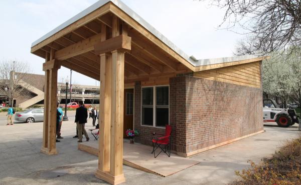 The winning design for the American Institute of Architects' competition to design a tiny house community for Chicago was built in two days and displayed at the University of Illinois, Chicago campus. The winning design for the American Institute of Architects' competition to design a tiny house community for Chicago was built in two days and displayed at the University of Illinois, Chicago campus.