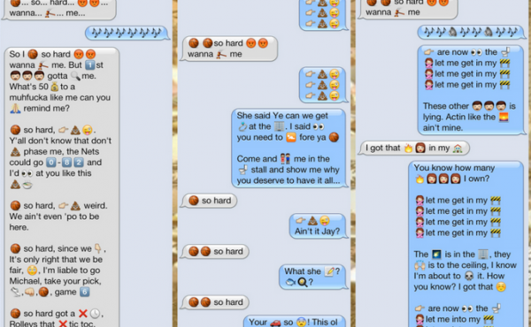 Comedian Aziz Ansari became a pioneer of emoji language use in 2011, when he transcribed the hit Jay-Z and Kanye West song, "Ni**as In Paris." Comedian Aziz Ansari became a pioneer of emoji language use in 2011, when he transcribed the hit Jay-Z and Kanye West song, "Ni**as In Paris."