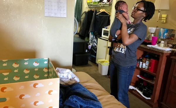 New Jersey has been distributing baby boxes — cardboard containers that double as cribs or bassinets — to new parents since January. Maisha Watson is currently living in a motel outside Atlantic City, N.J., with her infant son, Solomon Murphy. With no New Jersey has been distributing baby boxes — cardboard containers that double as cribs or bassinets — to new parents since January. Maisha Watson is currently living in a motel outside Atlantic City, N.J., with her infant son, Solomon Murphy. With no