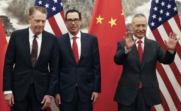 U.S. Trade Representative Robert Lighthizer (from left), U.S. Treasury Secretary Steven Mnuchin and Chinese Vice Premier Liu He gather for a meeting in Beijing on May 1. They are due to meet again in Shanghai this week. U.S. Trade Representative Robert Lighthizer (from left), U.S. Treasury Secretary Steven Mnuchin and Chinese Vice Premier Liu He gather for a meeting in Beijing on May 1. They are due to meet again in Shanghai this week.