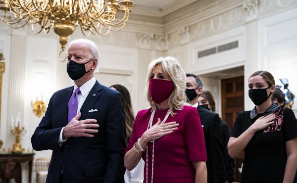 President Joe Biden and first lady Jill Biden attended the virtual presidential inaugural prayer service from the State Dining Room of the White House. President Joe Biden and first lady Jill Biden attended the virtual presidential inaugural prayer service from the State Dining Room of the White House.