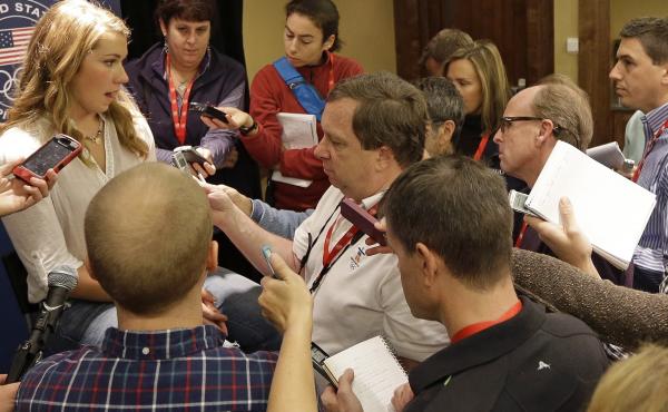 American alpine skier Mikaela Shiffrin speaks with reporters at the U.S. Olympic team media event Wednesday. Shiffrin said it's "cool" to see sports play a bigger role in politics and culture than it has in the past. American alpine skier Mikaela Shiffrin speaks with reporters at the U.S. Olympic team media event Wednesday. Shiffrin said it's "cool" to see sports play a bigger role in politics and culture than it has in the past.