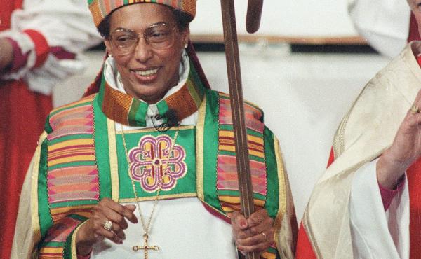Bishop Barbara Harris smiles at the congregation after her ordination as the first woman bishop in the history of the Episcopal Church at the Hynes Convention Center in Boston on Feb. 11, 1989. Harris died Friday at age 89. Bishop Barbara Harris smiles at the congregation after her ordination as the first woman bishop in the history of the Episcopal Church at the Hynes Convention Center in Boston on Feb. 11, 1989. Harris died Friday at age 89.