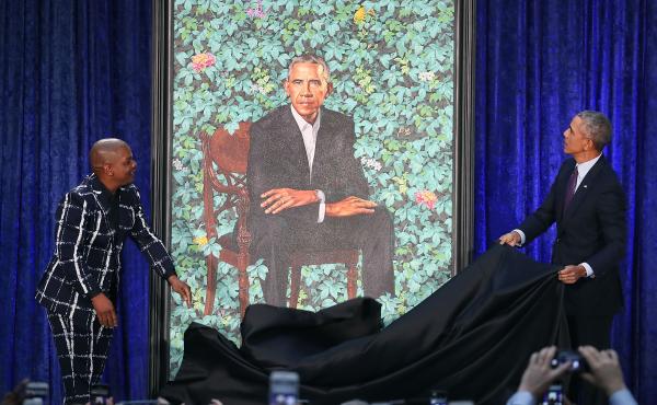 Former President Barack Obama and artist Kehinde Wiley unveil his portrait during a ceremony at the Smithsonian's National Portrait Gallery. Former President Barack Obama and artist Kehinde Wiley unveil his portrait during a ceremony at the Smithsonian's National Portrait Gallery.