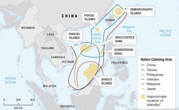 Map showing overlapping territorial claims in the South China Sea. Map showing overlapping territorial claims in the South China Sea.