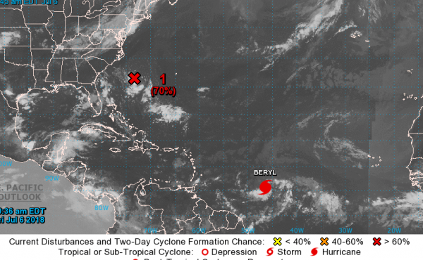 Beryl, the first Atlantic hurricane of the 2018 season, was headed for the Lesser Antilles, where it was expected to make landfall by Monday. Beryl, the first Atlantic hurricane of the 2018 season, was headed for the Lesser Antilles, where it was expected to make landfall by Monday.