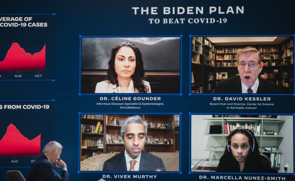 Dr. David Kessler (top right during a briefing before the election) has been a top coronavirus adviser to President-elect Joe Biden for months. Dr. David Kessler (top right during a briefing before the election) has been a top coronavirus adviser to President-elect Joe Biden for months.