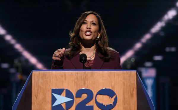 Democratic vice presidential nominee Kamala Harris speaks during the third day of the Democratic National Convention. Democratic vice presidential nominee Kamala Harris speaks during the third day of the Democratic National Convention.