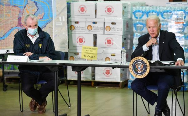 President Biden takes part in a briefing Tuesday with New Jersey Gov. Phil Murphy and other local leaders in the aftermath of Hurricane Ida. President Biden takes part in a briefing Tuesday with New Jersey Gov. Phil Murphy and other local leaders in the aftermath of Hurricane Ida.