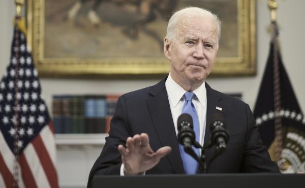 President Biden answers a question about the conflict between Israel and Hamas militants on Thursday after delivering remarks at the White House on the Colonial Pipeline incident. His public comments on the situation in the Middle East have been limited w President Biden answers a question about the conflict between Israel and Hamas militants on Thursday after delivering remarks at the White House on the Colonial Pipeline incident. His public comments on the situation in the Middle East have been limited w